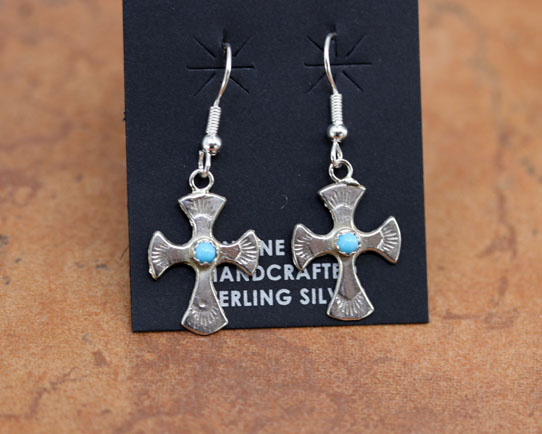 Navajo Sterling Silver Turquoise Cross Earrings