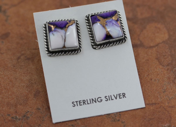 Navajo Silver Lavender Dahlia Turquoise Earrings