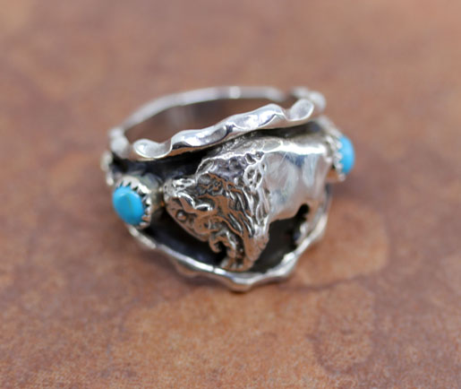 Navajo Silver Turquoise Buffalo Ring Size 11