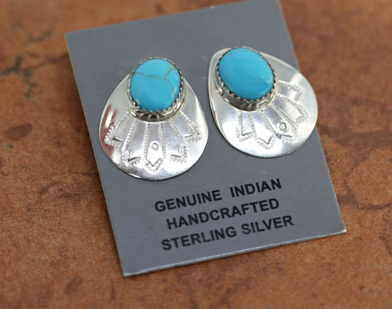 Navajo Silver Turquoise Earrings by Wilson