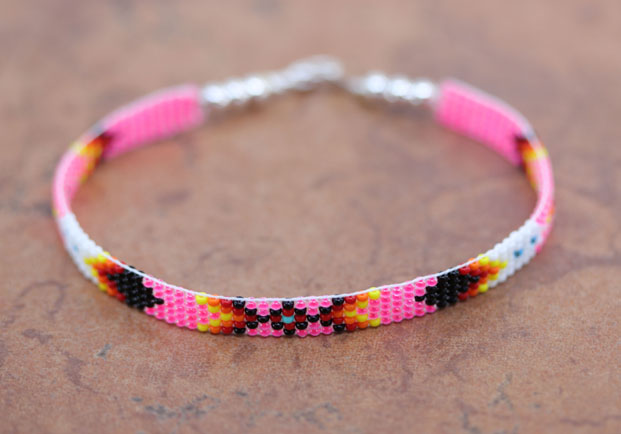 Navajo Silver Pink Beaded Bracelet