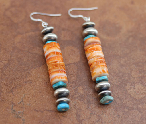 Navajo Sterling Silver Turquoise Spiny Oyster Earrings