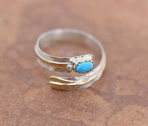 Navajo Silver Turquoise Feather Ring Size 6_9
