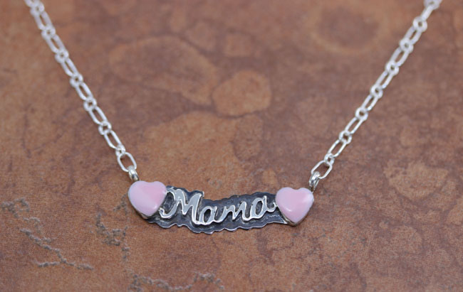 Navajo Silver Pink Quartz Mama Heart Necklace