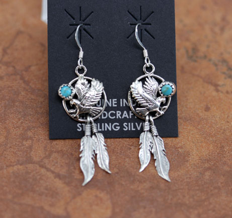 Navajo Sterling Silver Turquoise Eagle Earrings