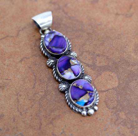 Navajo Silver Purple Dahlia Turquoise Pendant